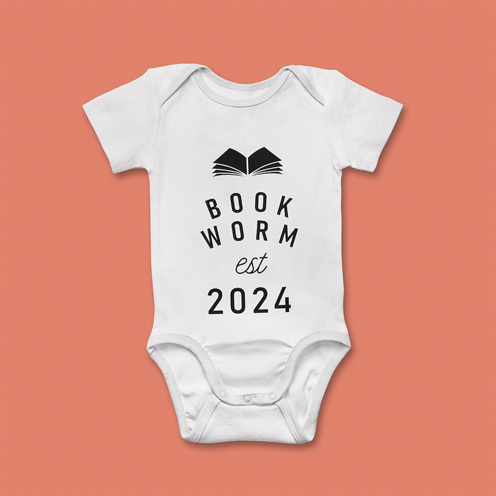 Bookworm Established in 2024. Baby grow for book lover, bookworm, reader and bibliophile.  New born baby. Parents that read.