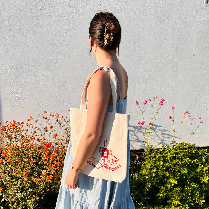 Book and Wine - Bookish Tote Bag