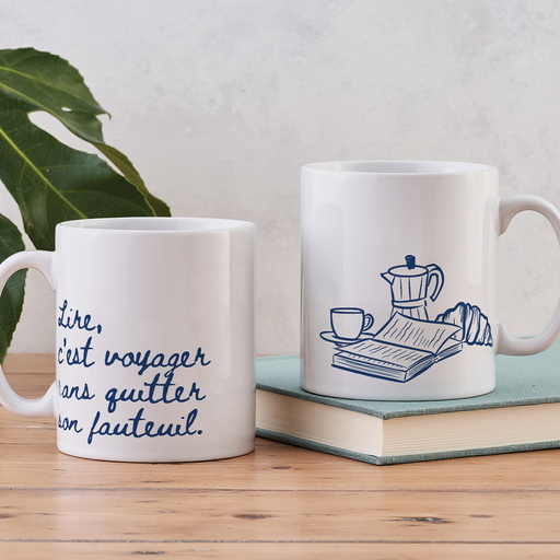 French Design. Coffee and Croissants. Books. Novels. Reading. Coffee Mug for book lover, bookworm, reader and bibliophile. Shop Bookishly.