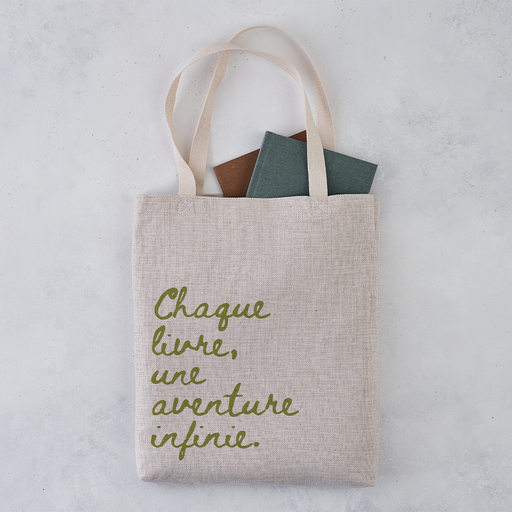 Bookish Tote bag with French typography. Each book, an infinite adventure. Inspired by Booktok and Bookstagram. Perfect for book lovers, bookworms, readers and bibliophiles.