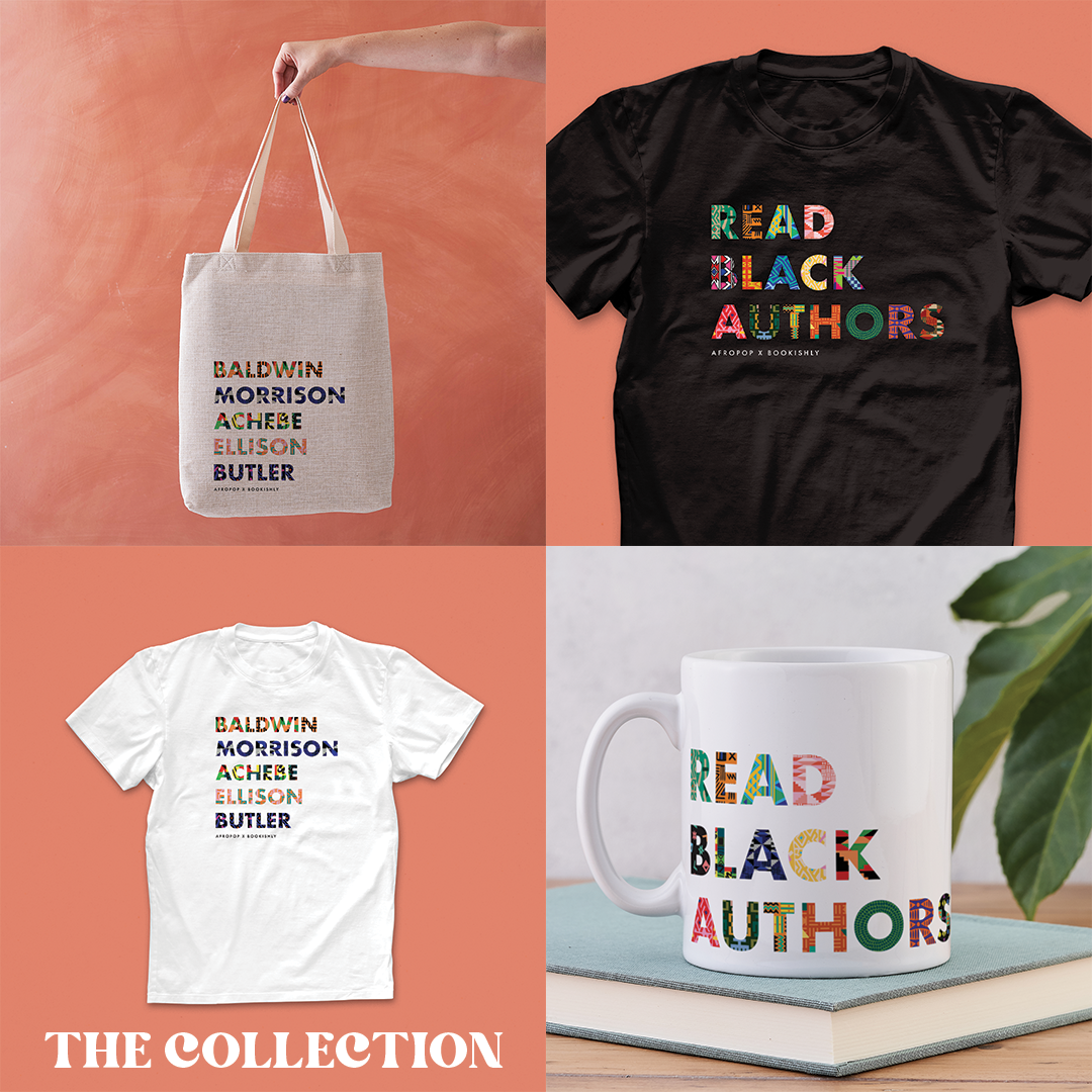 Bookishly and Afropop collaboration collection featuring t-shirts, mug, tote bags and socks. Patterns inspired by African Heritage. Gifts for Book lover, bookworms, readers and bibliophiles. In support of black history month.