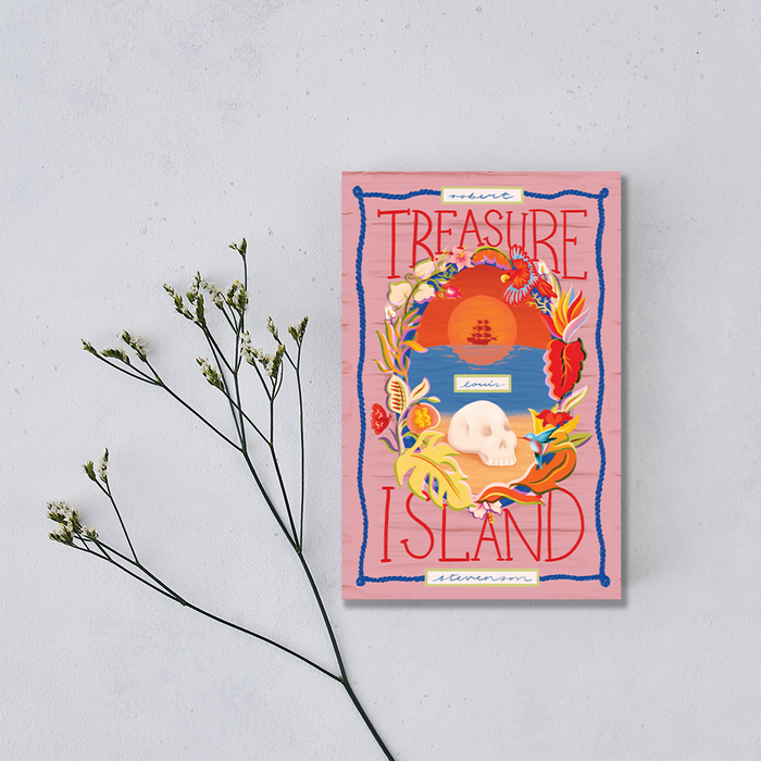 Treasure Island by Robert Stevenson. Exclusively designed by Bookishly. Book art illustration. Gifts for book lover, bookworm, reader and bibliophile.