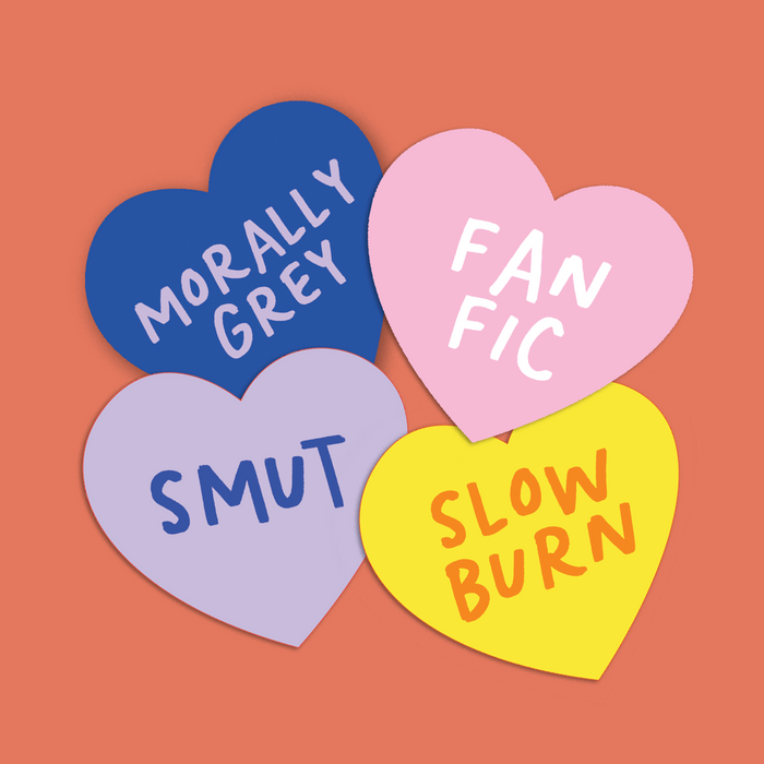 Set of 4 Genre Hearts - Bookish Premium Stickers