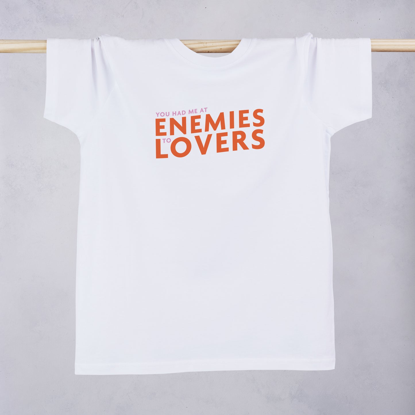 'You had me at enemies to lovers' book lover t shirt, designed by Bookishly. Gift for bookworm, readers and bibliophiles.