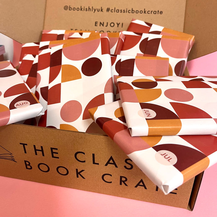 Year of Books calendar treat box for New years resolutions. Gift for book lovers, bookworms, bibliophiles and readers. Featuring Bookishly Editions classics literature titles. Gift wrapped and ordered from January to December 2025.