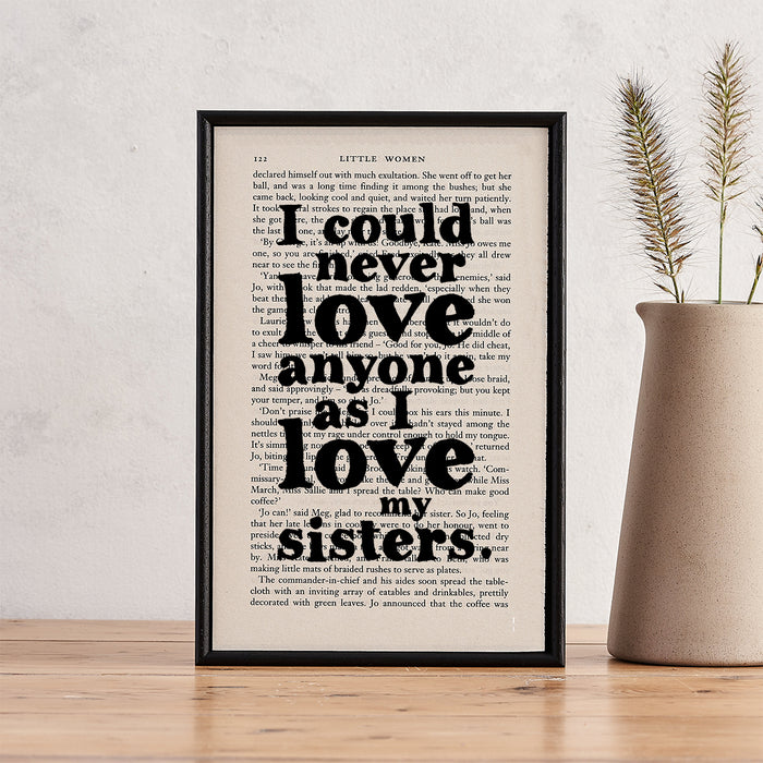 Unique Sister Gift "I Love My Sisters" Little Women Quote Book Page Art